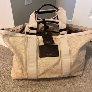 Tumi Beige Canvas Weekender Bag